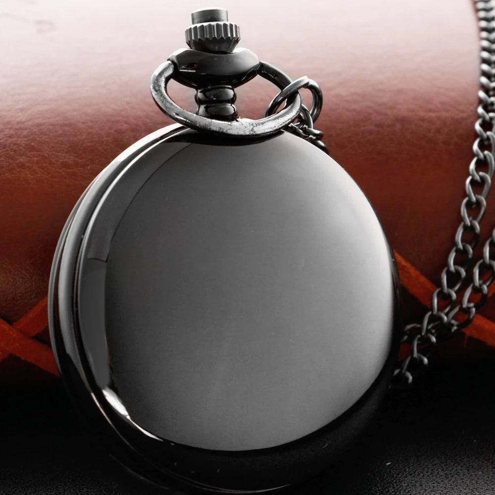 Black Grotesque Smiling Face Pocket Watch Vintage Steampunk Quartz Pocket Watch with Chain Men and Women's Birthday Gift JFC122 SS69