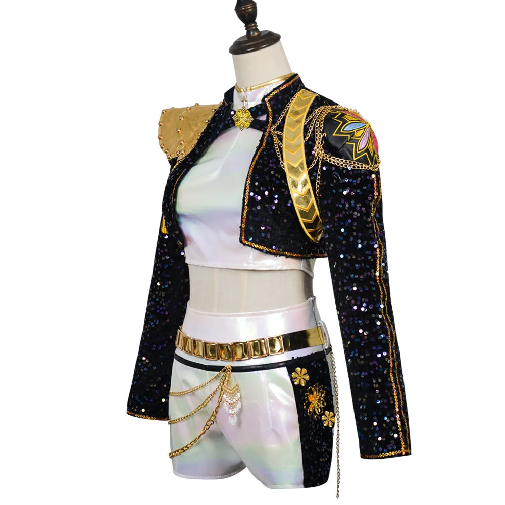 HHYRCOS Unisex Black Shiny Polyester Anime Cosplay Suit