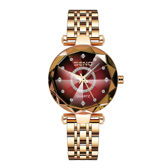 SENO Ocean Star Women Crystal Watch 2024 Top Brand Luxury Rose Gold Women Bracelet Watch for Ladies Wrist Watch Relogio Feminino SS69
