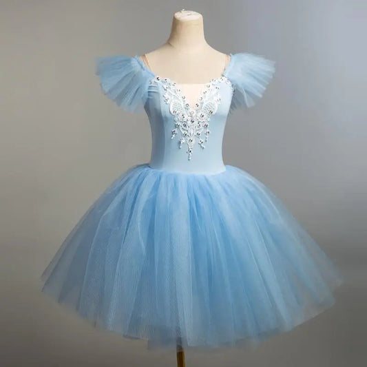 UHYTGF Blue Long Ballet Tutu Dress for Girls and Women Dance Performance