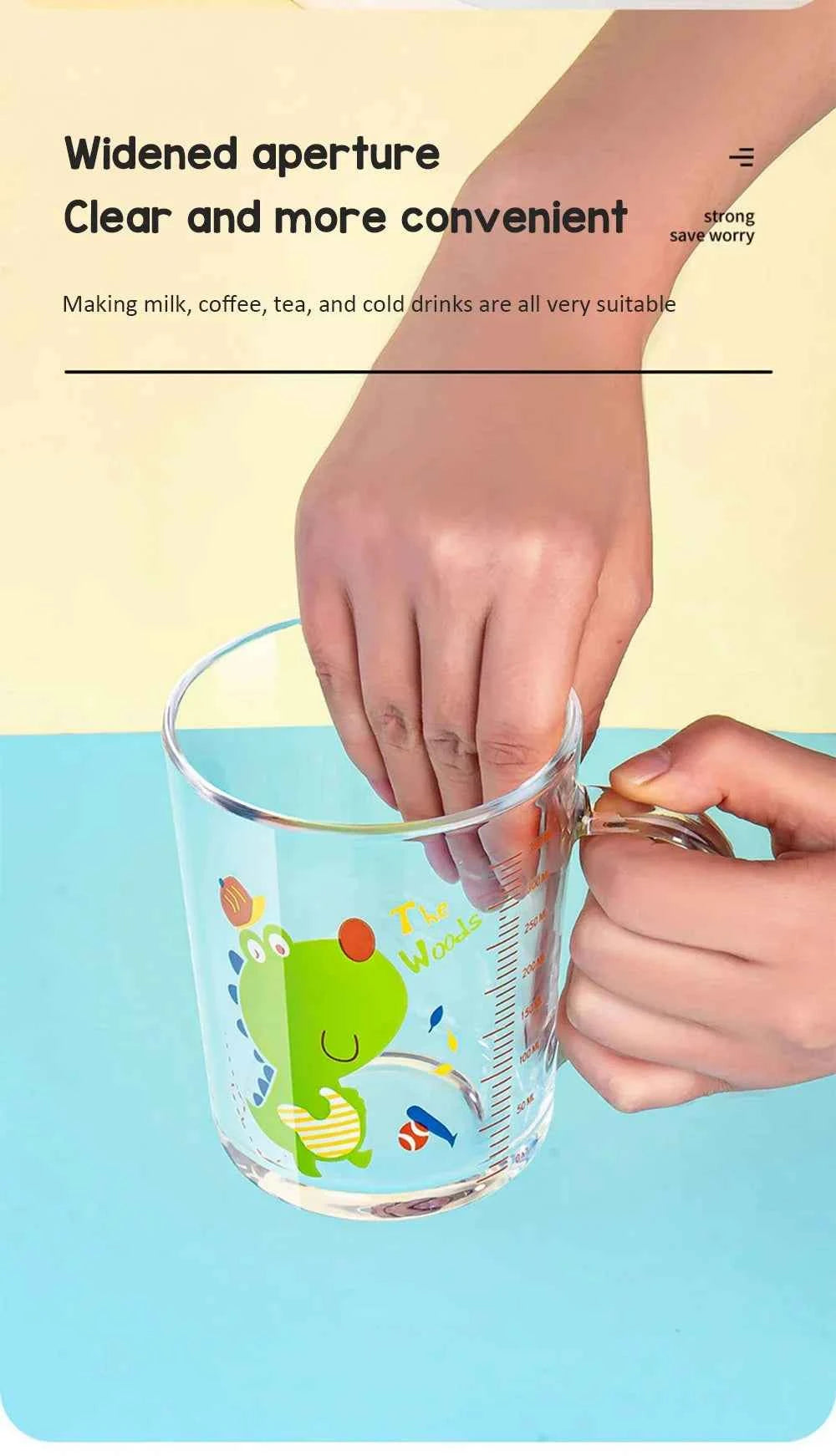 350ml Cute Unicorn Children Milk Cup With Scale Transparent Breakfast Cup With Straw Lid Cartoon Glass Cup For Kids Drinkware