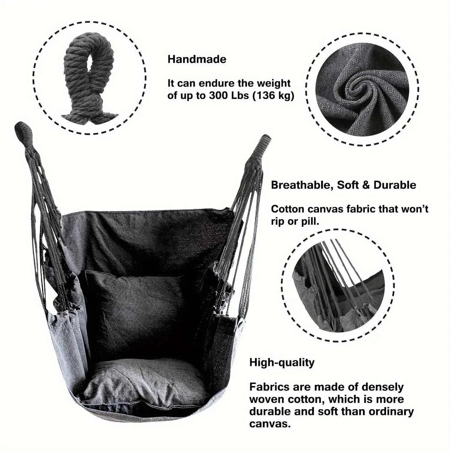 Portable Fabric Hammock Chair with Anti-Tip Design - Includes Storage Bag for Patio, Garden, Dorm & Outdoor Relaxation