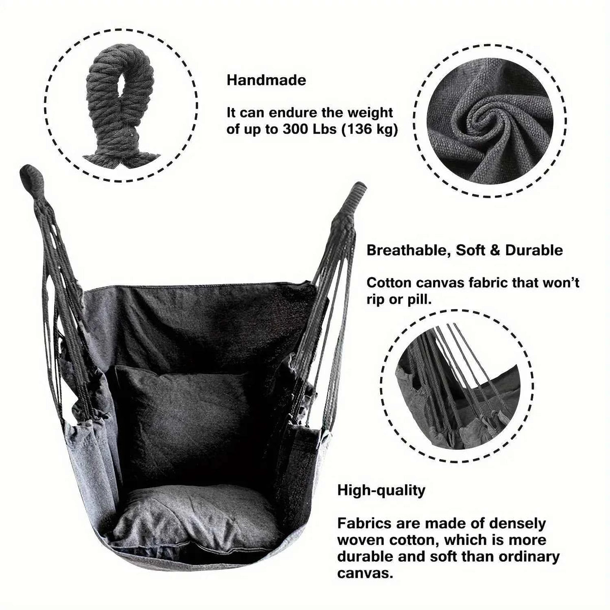 Portable Fabric Hammock Chair with Anti-Tip Design - Includes Storage Bag for Patio, Garden, Dorm & Outdoor Relaxation