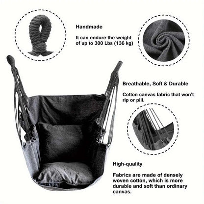 Portable Fabric Hammock Chair with Anti-Tip Design - Includes Storage Bag for Patio, Garden, Dorm & Outdoor Relaxation