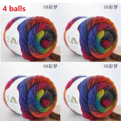 100% Wool Yarn Rainbow Color for Hand Knitting Crochet Plush Thickness Lanas Thread DIY Soft Scarf Shawl Sweater Free Shipping