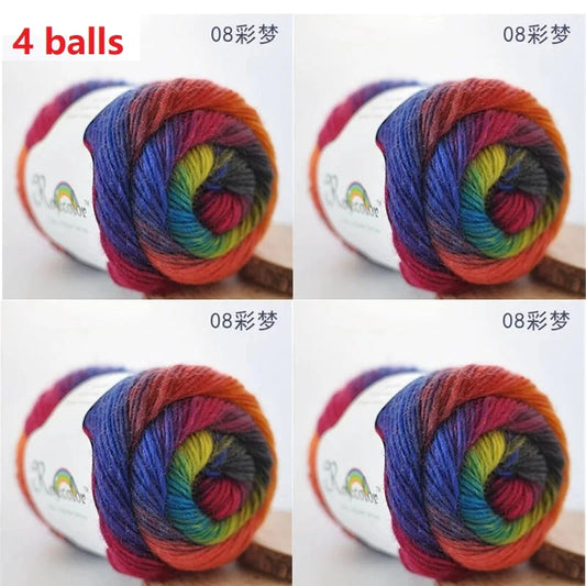 100% Wool Yarn Rainbow Color for Hand Knitting Crochet Plush Thickness Lanas Thread DIY Soft Scarf Shawl Sweater Free Shipping