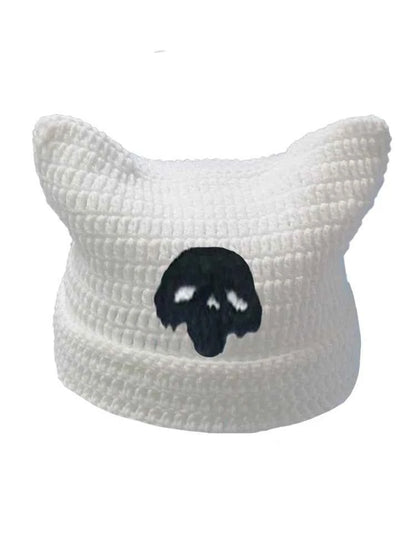 2025 New Hand-Knitted Bow Cat Ear Hooded Cap For Winter Men And Women, Striped Hollowed-Out Knitted Cap, K2y Street Style