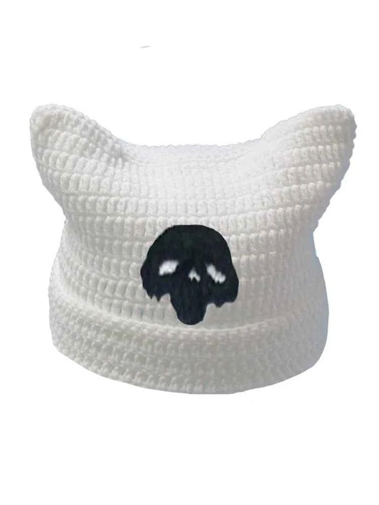 2025 New Hand-Knitted Bow Cat Ear Hooded Cap For Winter Men And Women, Striped Hollowed-Out Knitted Cap, K2y Street Style