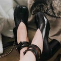 Split Toe Ninja Tabi Pumps Women Ankle Strap Buckle Round Heel High Heels Party Shoes Women zapatos de mujer chaussure femme
