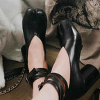 Split Toe Ninja Tabi Pumps Women Ankle Strap Buckle Round Heel High Heels Party Shoes Women zapatos de mujer chaussure femme