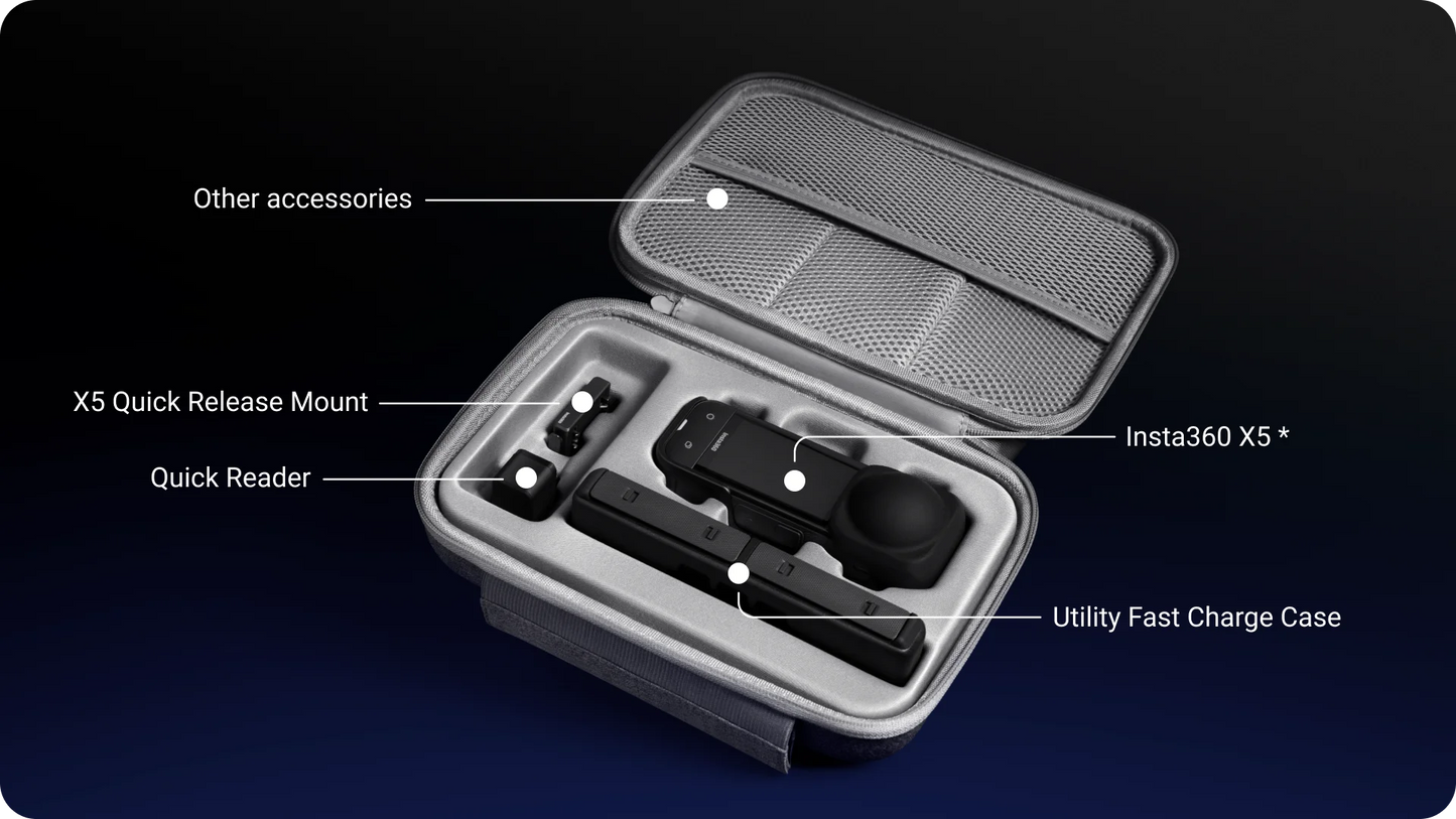Insta360 X5 Accessories Collection: Lens Cap, Guards, Frame, and Battery