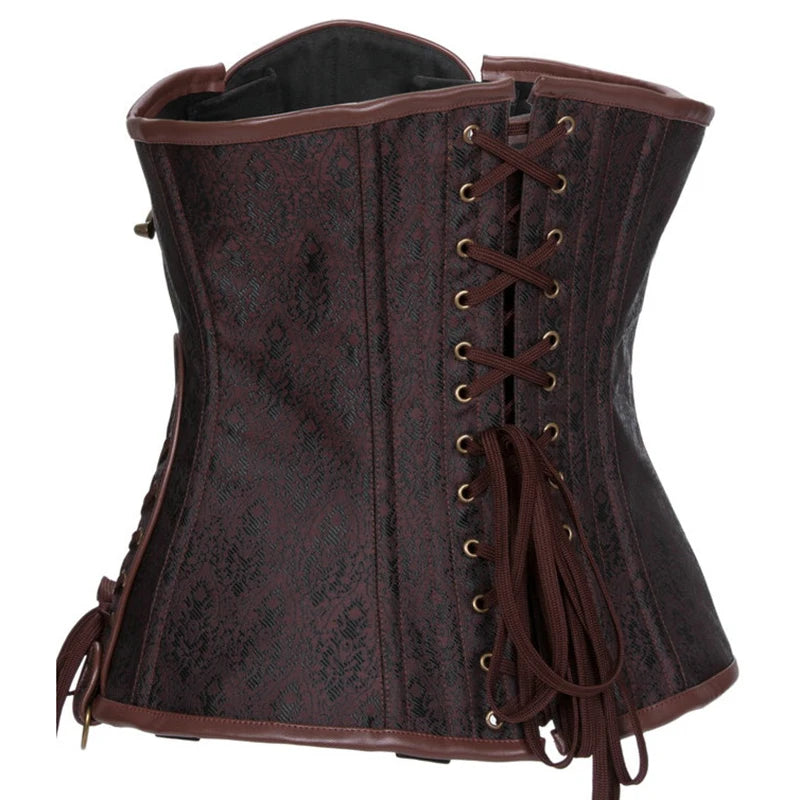 Brown Floral Steampunk Underbust Corset - Steel Boned Waist Trainer