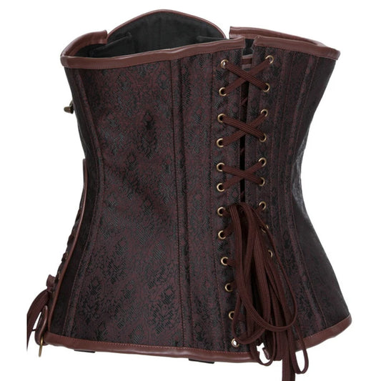 SS69 Brown Steampunk Underbust Corset, Steel Boned Floral Waist Trainer