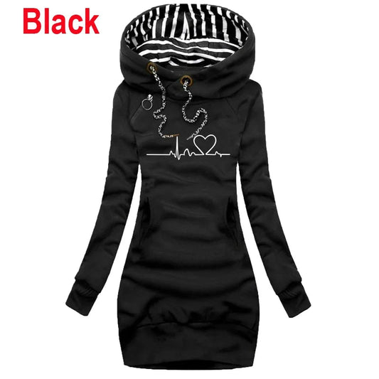 Winter New Fashion Women Long Sleeve Hoodie Dress with Pockets Solid Color Slim Fit Pullover Hoodies Sweatshirt Dress SS69 12.69 black / S