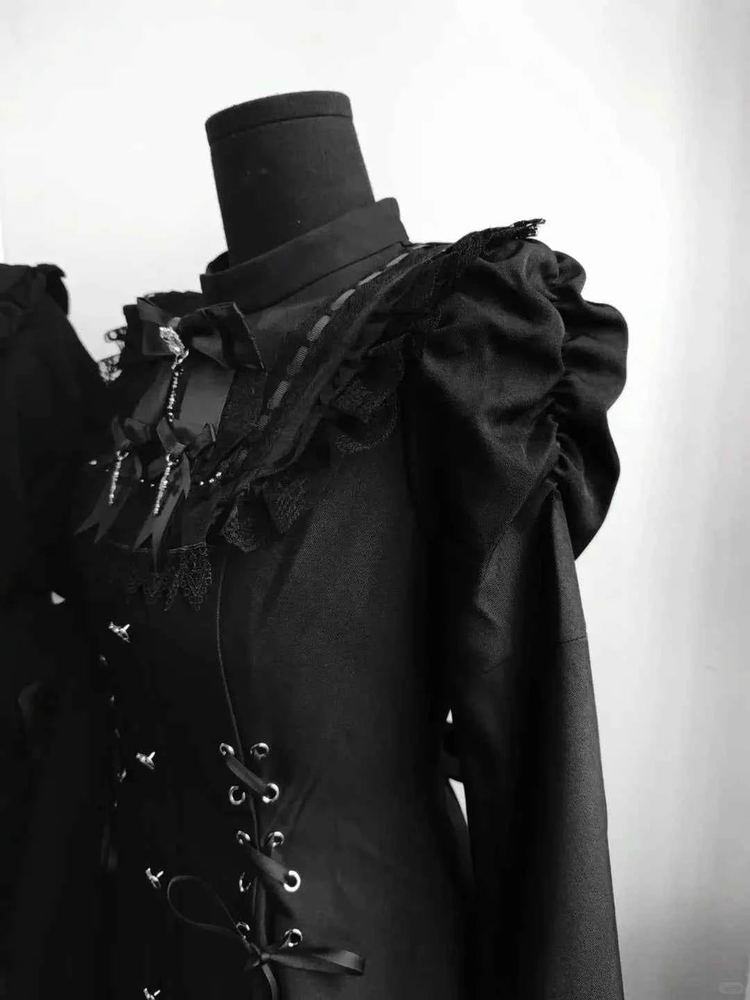 2025 Autumn Gothic Lolita Dress Sweet Heart Black Bow - Elegant Long Sleeve Short Dress with Lace Trim Slim Fit Waist for Women