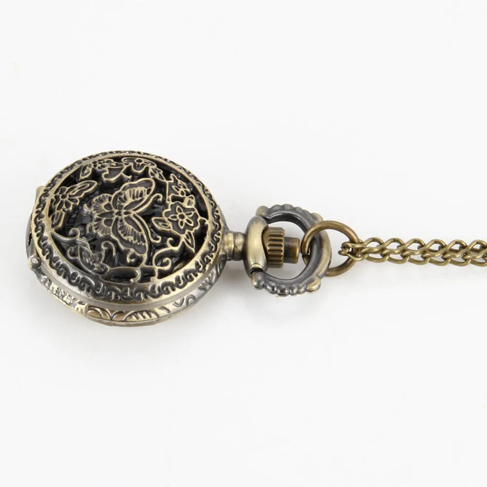 Fashion Women Quartz Pocket Watch Alloy Hollow Out  Butterflies Vintage Sweater Chain Necklace Pendant Clock Gifts SS69
