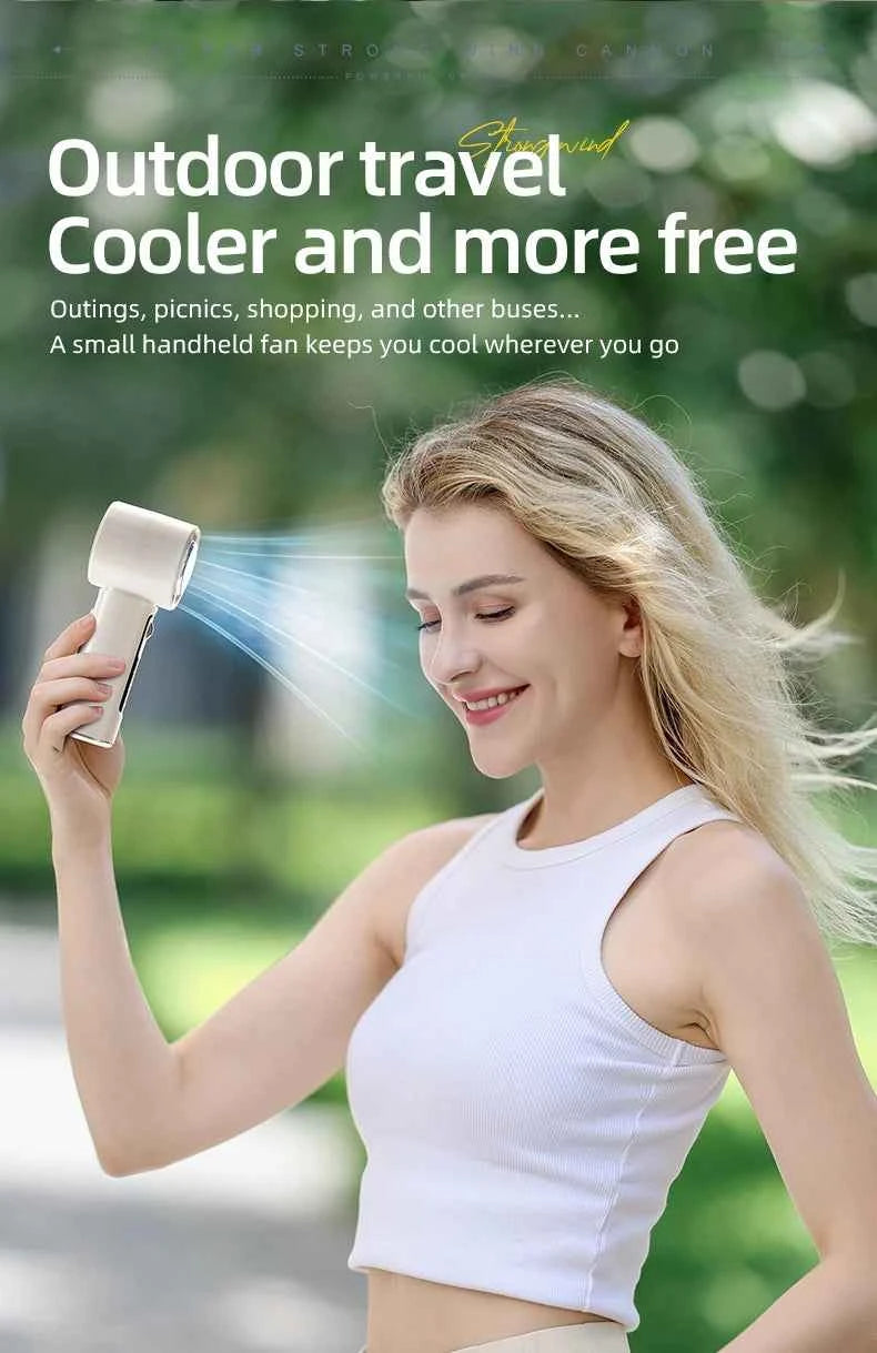 Outdoor Portable Mini Fan Handheld Fan with LED Display Semiconductor Refrigeration 100 Wind Speeds USB Rechargeable Battery Fan
