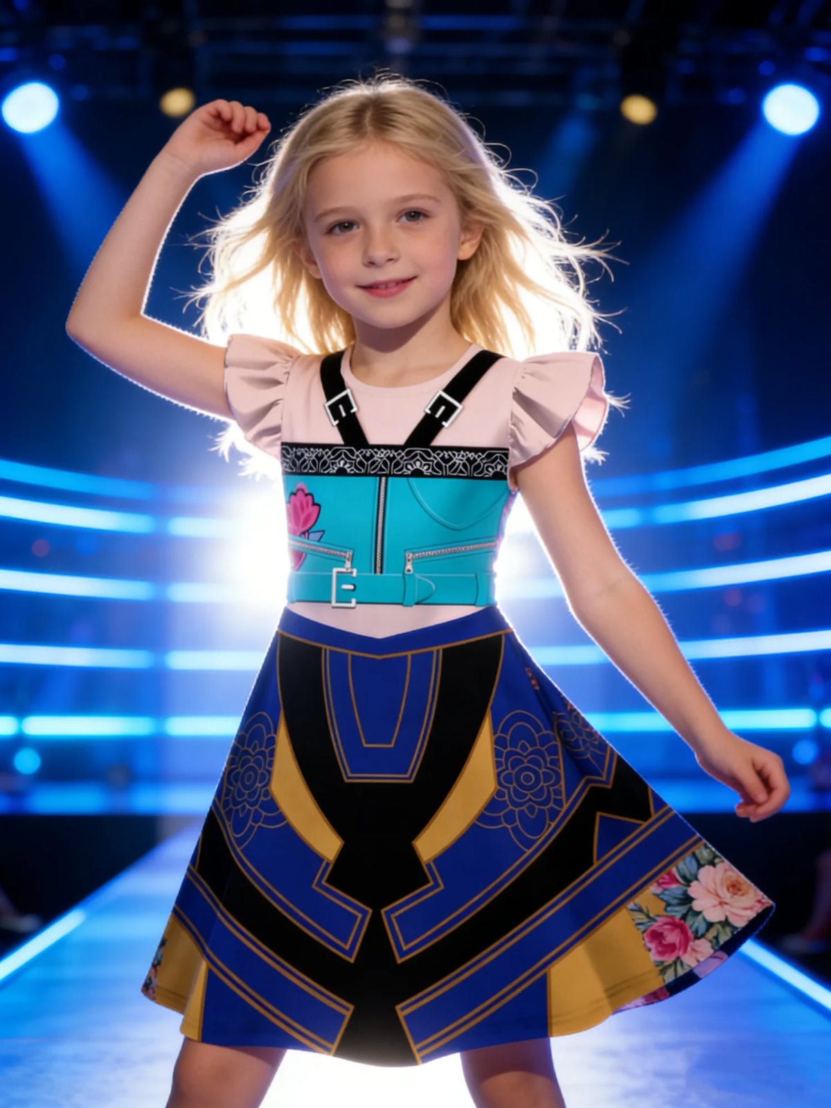 MUABABY Girls Sequin Patchwork Party Dress (4-6Y)