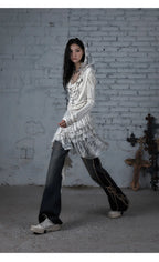 NO ROMANCE Fairy Sexy Punk Printing Half Transparent Lace Patch Knitted Long Sleeve Hooded Dresses Rock Gothic Design Vestidos SS69
