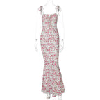Hugcitar Women Floral Spaghetti Strap Bodycon Maxi Dress