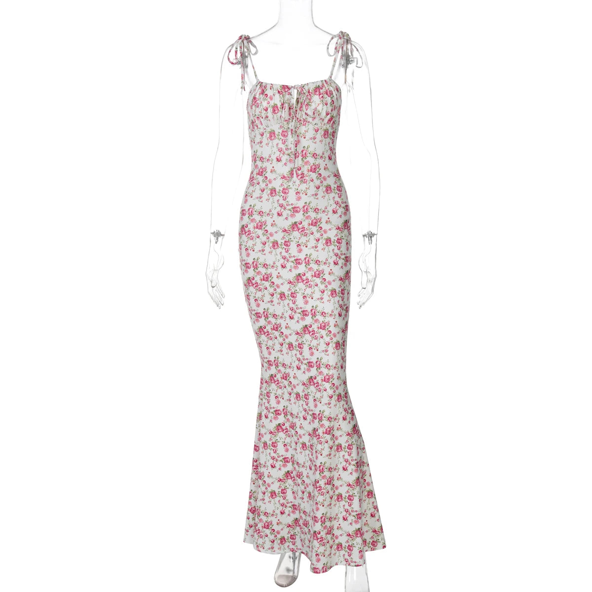 Hugcitar Women Floral Spaghetti Strap Bodycon Maxi Dress