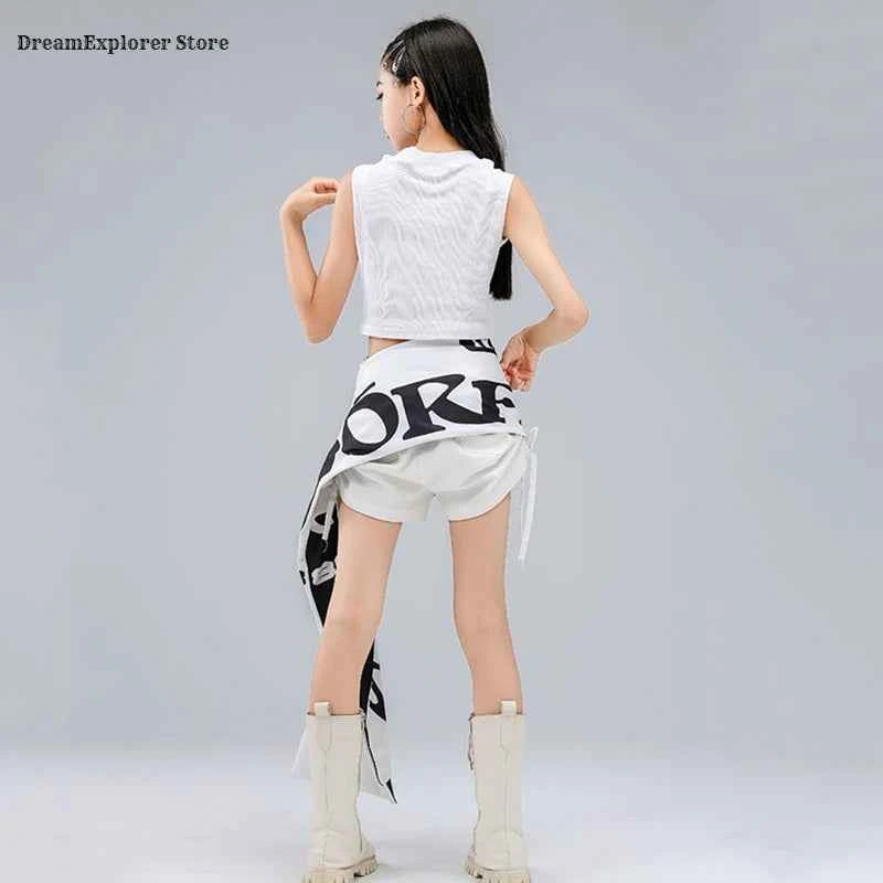 Hip Hop Girls Fashion Crop Top Street Dance Shorts Kids K-pop Streetwear Hot Pants Costume Children Jazz Girl Group Clothes Sets
