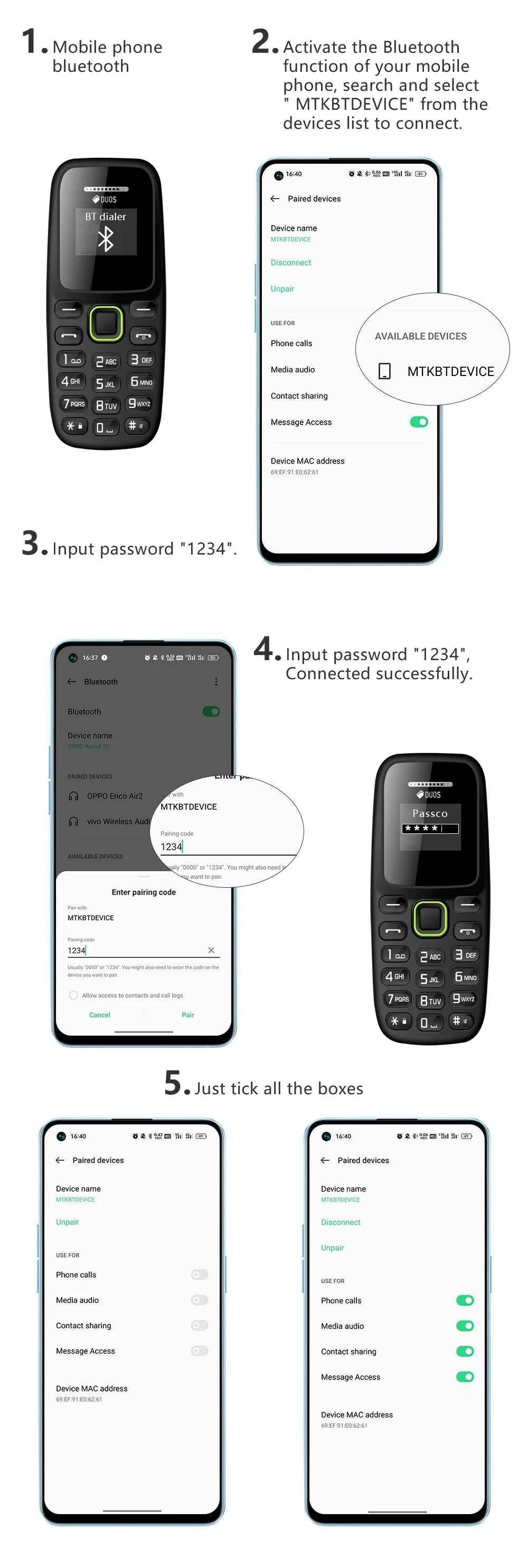 BM310 Small Mobile Phones Unlocked Bluetooth Earphone Telephone Low Radiation Automatic Call Recording Dual SIM Small Cell Phone