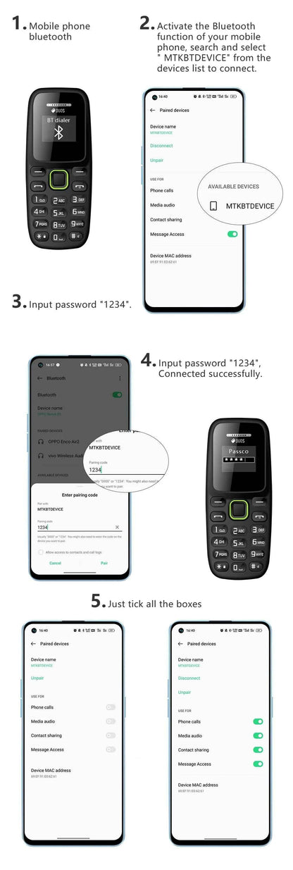BM310 Small Mobile Phones Unlocked Bluetooth Earphone Telephone Low Radiation Automatic Call Recording Dual SIM Small Cell Phone