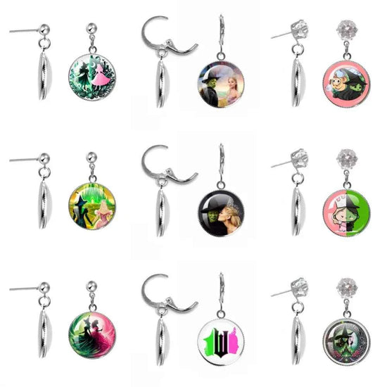 The Movie Wicked Elphaba&Linda Cosplay 20MM Glass Cabochon Earrings Jewelry Accessories Earring Jewelry Gift for Couple