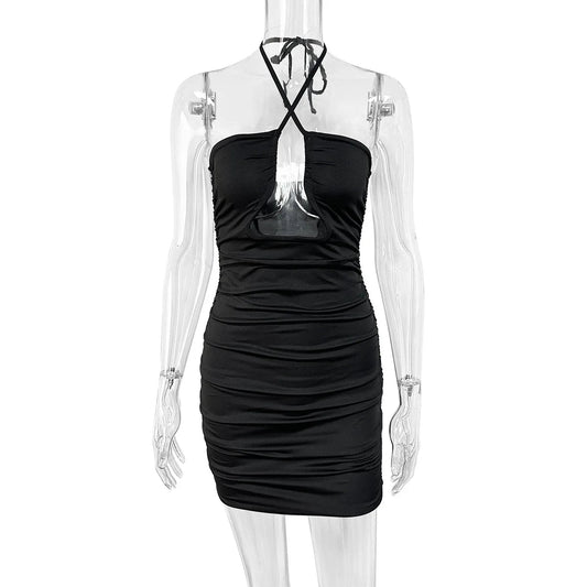 Summer Sexy Neck Lace-up Dress New Fishbone Hollow Pleated Suspender Mini Women Party Dresses Plus Size 9XL 8XL 7XL 6XL XXXXXL SS69