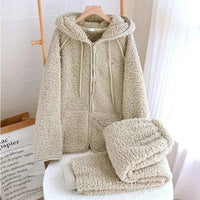 Thick Fluffy New Couple's Pajama Hooded Zipper Sleeping Sleepwear Winter Underwear Set Nightie Warm  Pyjamas Women Loungewear