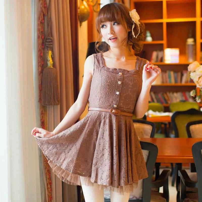 SALES Sweet Japan Liz Lisa Square Collar Princess Cotton Whole Lace Suspenders Dress