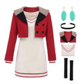 DAZCOS Momo Ayase Dan Da Cosplay Costume Full Set Outfit Red Suite Jacket Knitted Dress for Women Halloween