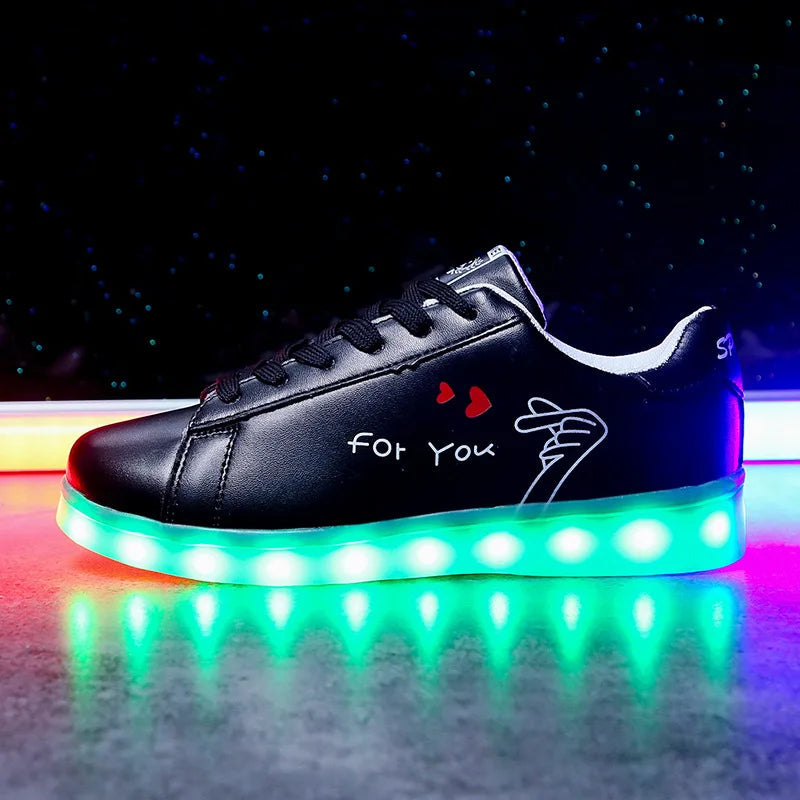 Comemore 2022 Adult Unisex Womens Mens Kid Luminous Sneakers Glowing USB Charge Boys LED Colorful Light-up Shoes Girls Footwear SS69