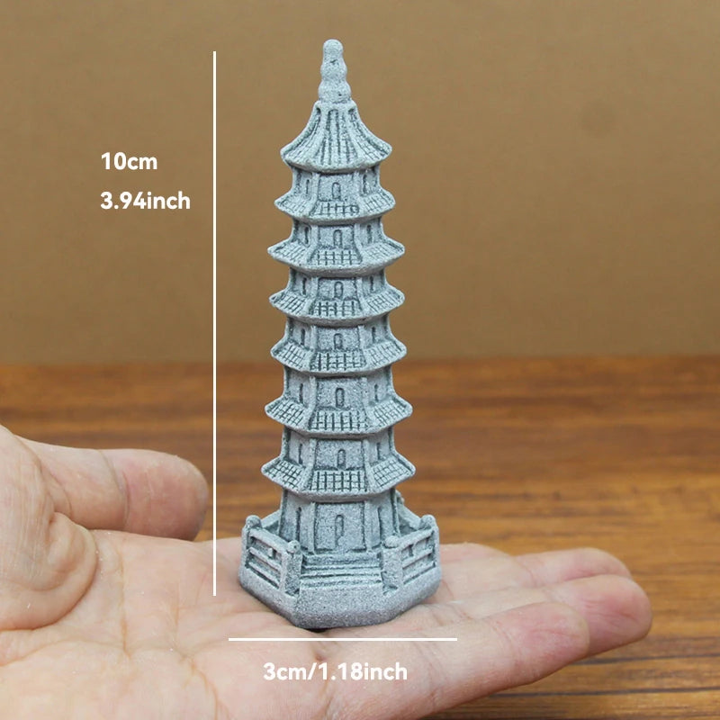 Miniature Sandstone Zen Tower for Bonsai Garden & Fish Tank