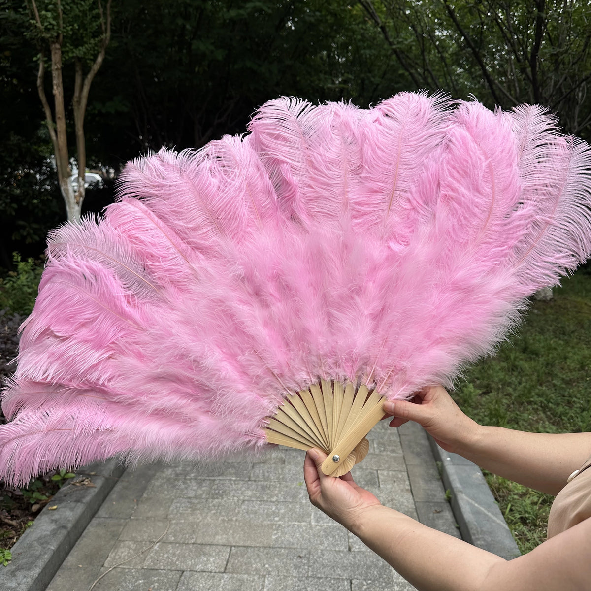 Large Ostrich Feather Fan 130cm - Carnival & Stage Performance