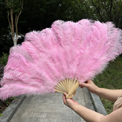 Handheld Big White Ostrich Feather Fan 100CM 130CM Feathers for Carnival Stage Performance Belly Dance 13 Bone Crafts Fan
