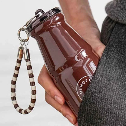 1pc Vintage Milk Coffee Cup 280ml Mini Stainless Steel Pocket Cup Portable Travel Lanyard Direct-Drinking Thermal Cup