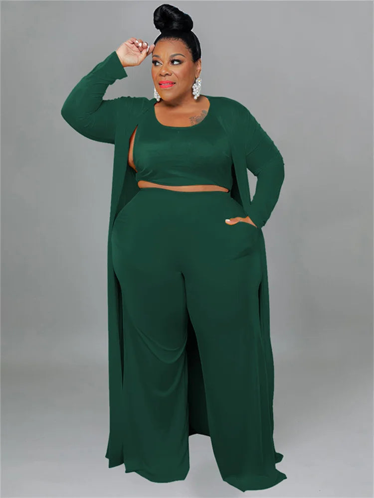 Plus Size 3 Piece Outfits Tracksuit Women Coat Vsest Pants Sets Long Sleeve Fall Fashion Steetwear 2022 Wholesale Dropshipping SS69 35.69 green / XL