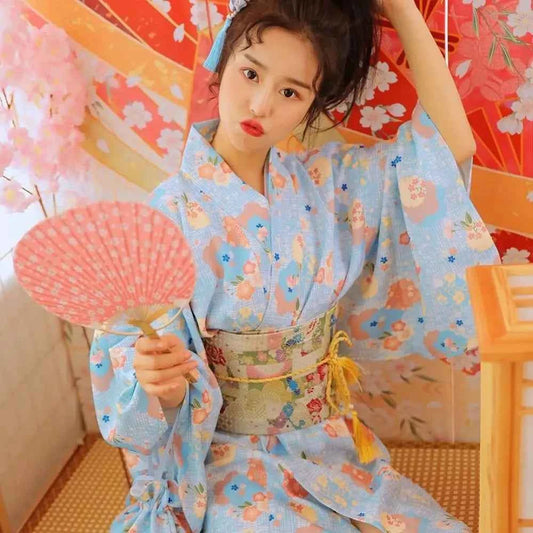 Printed Floral Traditional Japanese Kimono Elegance Asian Sakura Girl Kimono Dress Japanese Style New