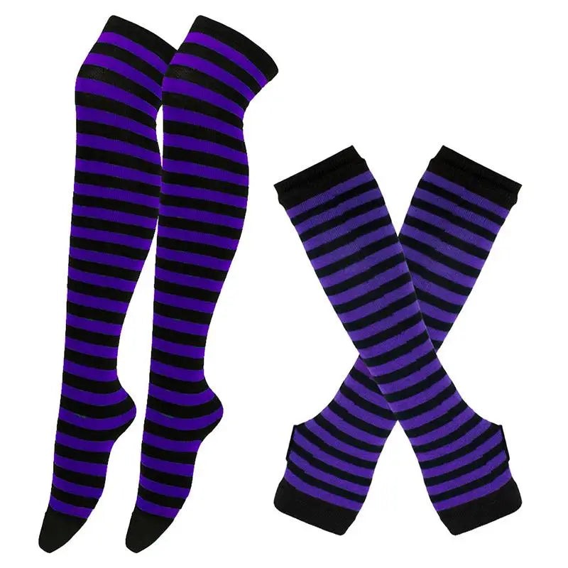 Gothic Striped Over Knee Socks & Arm Warmer Set