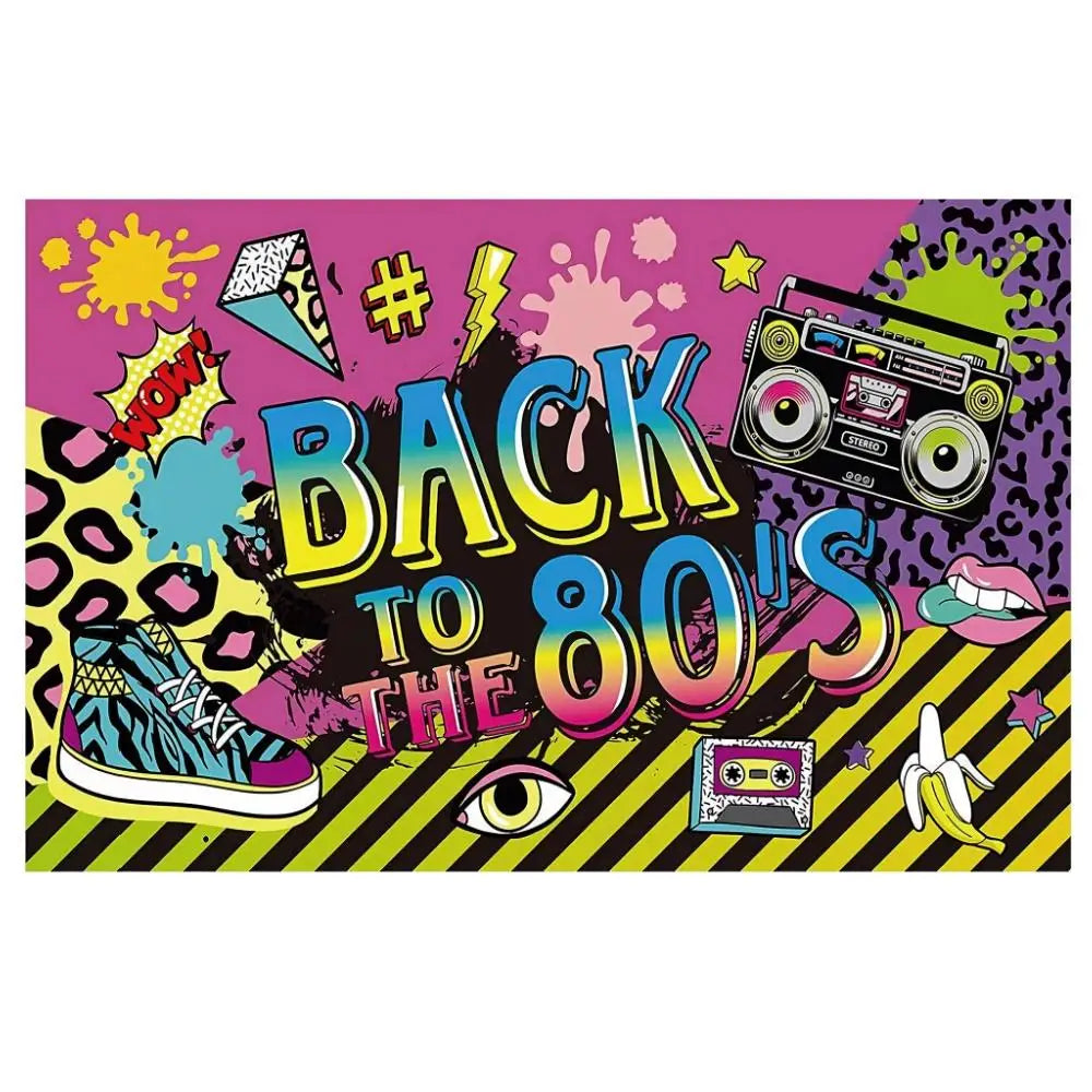 Back To 80'S Backdrop Graffiti Hip Pop Party Disco Music Photo Background Banner Graffiti Back To The 80’S Party Decorations SS69 10.69 B