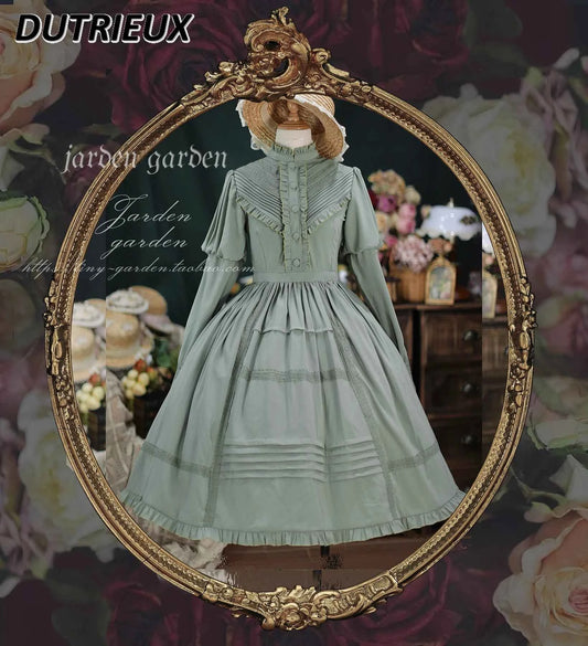 2025 New Classical Long-sleeved Stand-up Collar Slim-fitting Dress Japanese Sweet and Cute Girl Lolita OP Mid-length Dresses