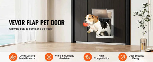 SucceBuy Pet Door Aluminum Frame with Lock and Flap System Weatherproof Doggy Door Easy to Install in Interior or Exterior Doors