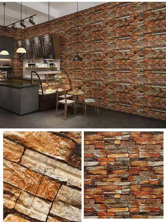 DZQ 3D Foam Brick Wall Stickers, Waterproof Self-Adhesive Wall Panels 70x77cm