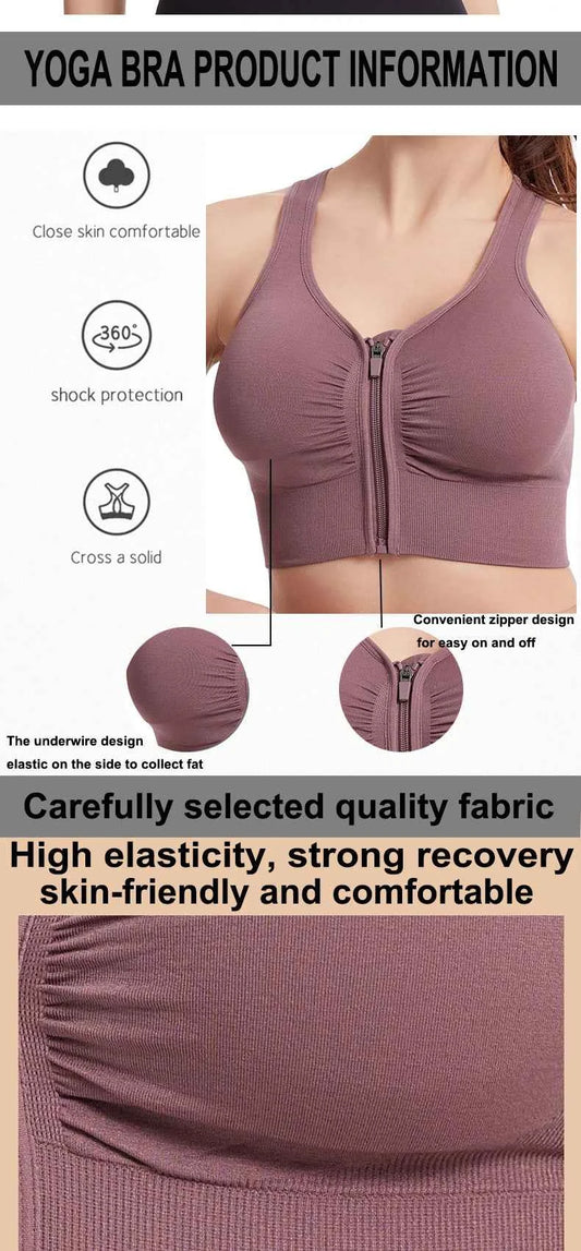 CZGUKE Women's zipper sports bra vest plus size shock resistant bra women's yoga running fitness bra women's underwear