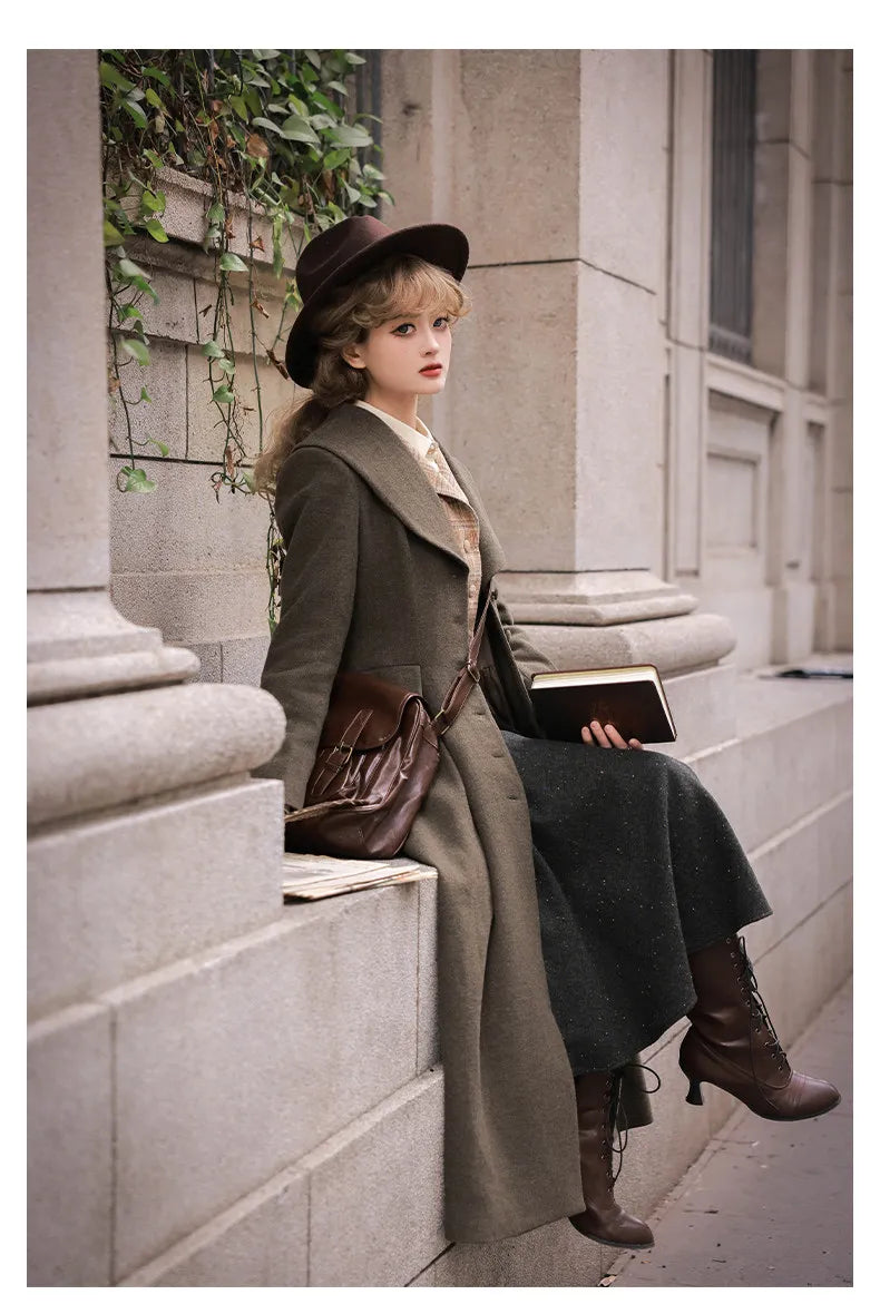 Lautaro Autumn Winter Long Warm Wool & Blends Coat for Women Shawl Collar Single Breasted Elegant Fit and Flare Woolen Overcoat