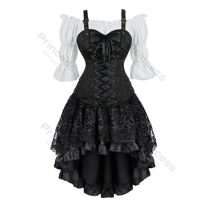 Brown Pirate Dress Plus Size Faxu Leather Steampunk Corset Dress with Shoulder Off Blouse Cosplay Pirate Costume for Women SS69