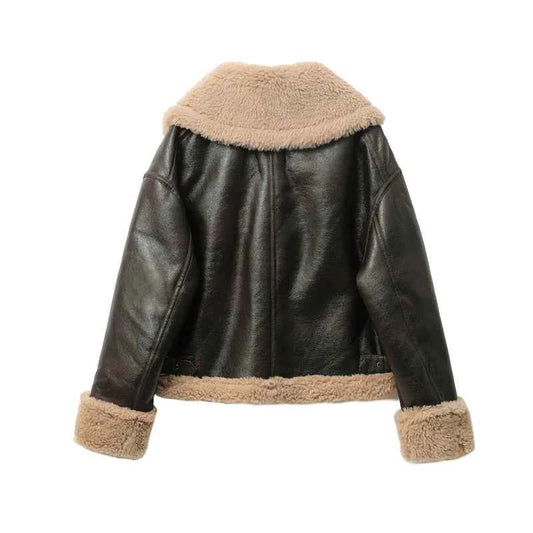 2025 Autumn winter new women's thickened warm double-sided short jacket Women's brown coat