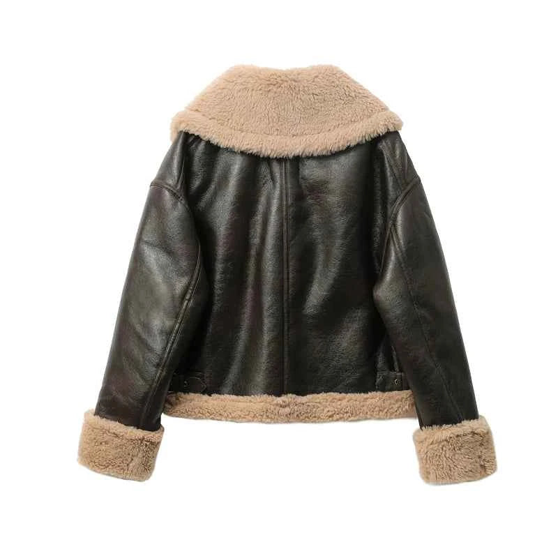 2025 Autumn winter new women's thickened warm double-sided short jacket Women's brown coat